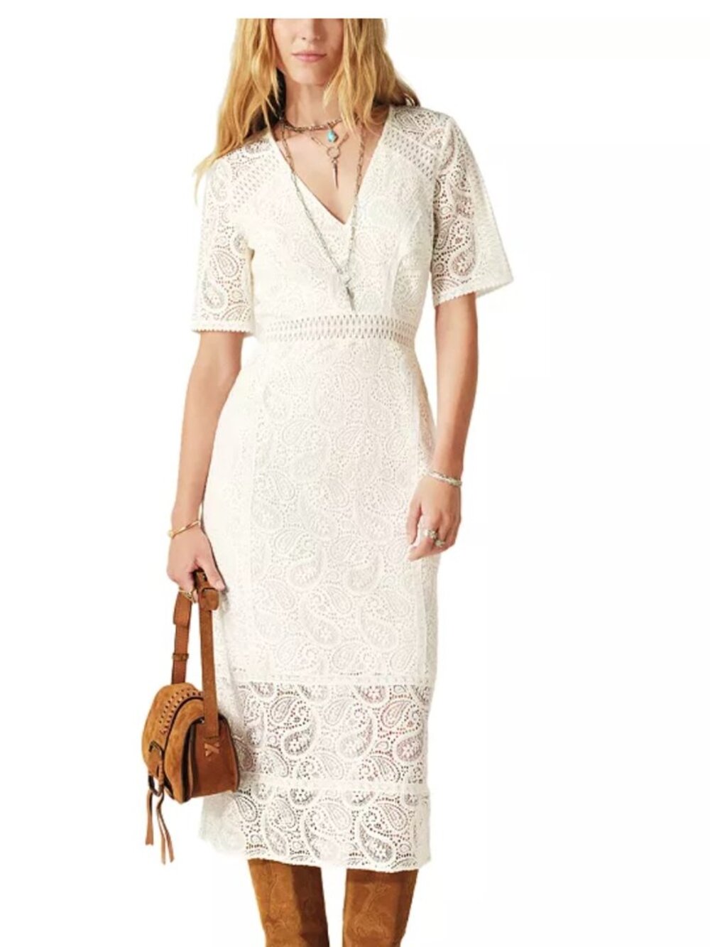 Ba&sh Anouk Midi Dress, Ecru, Sm Like New